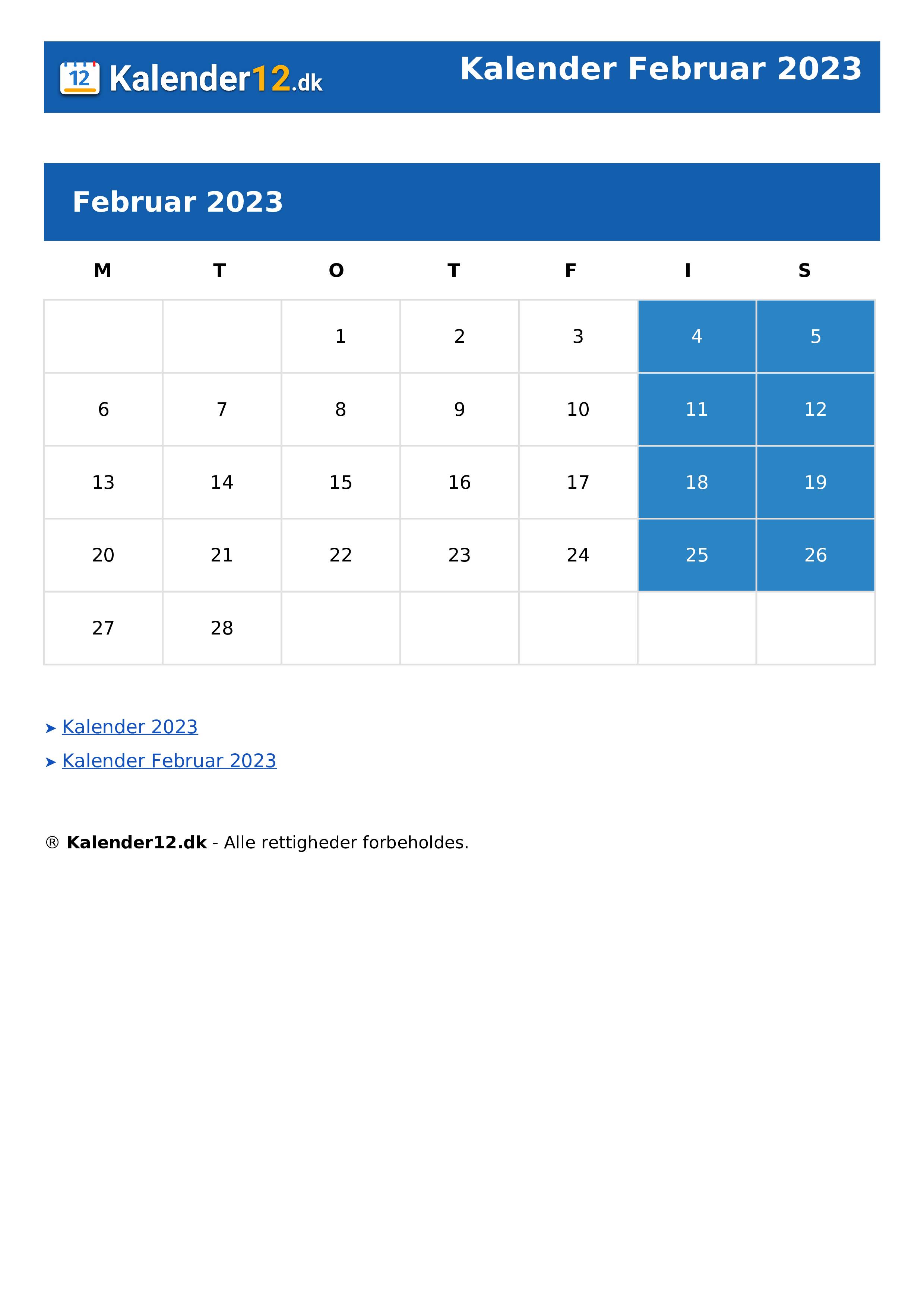 Calendar Februar 2023