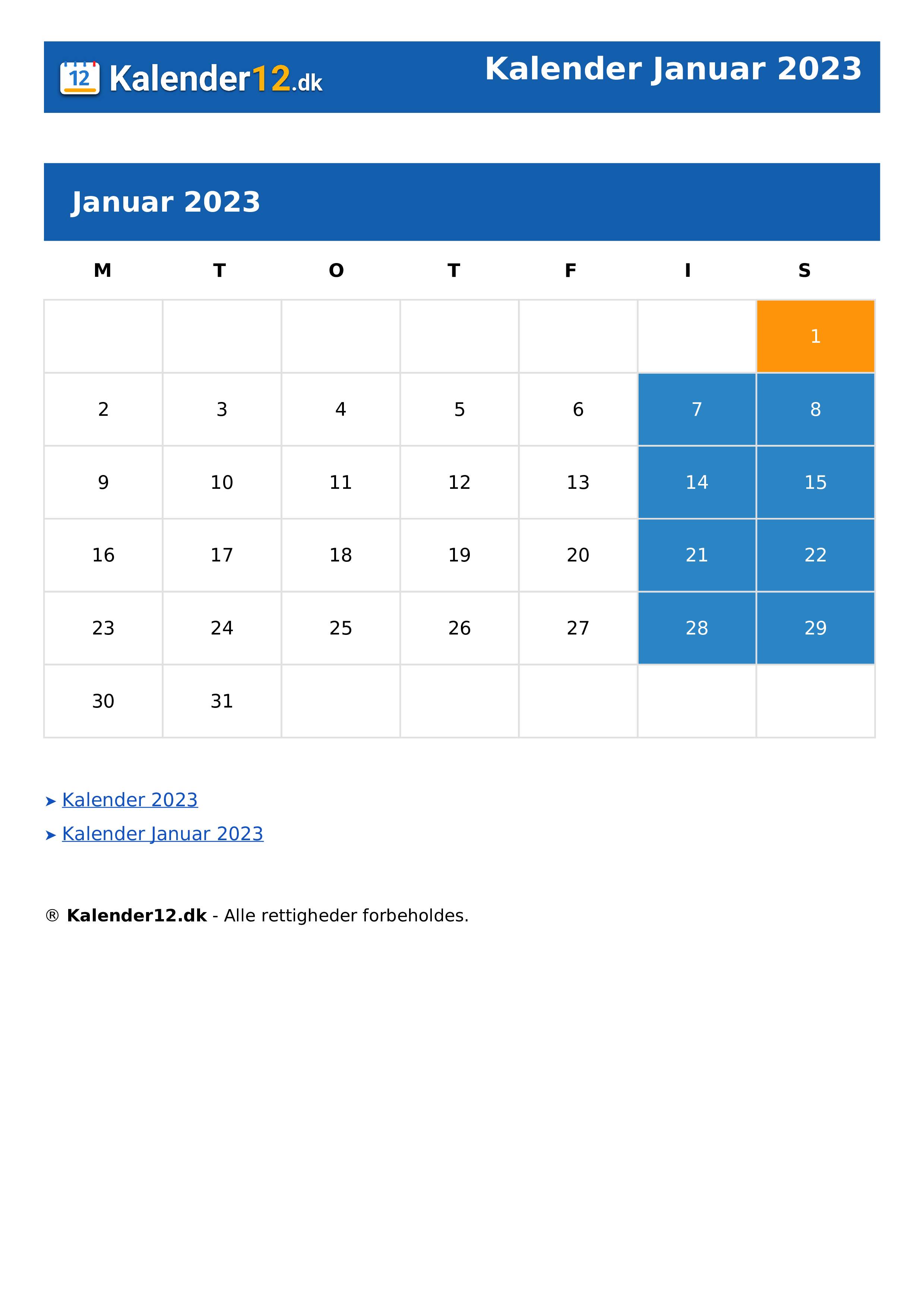 Calendar Januar 2023