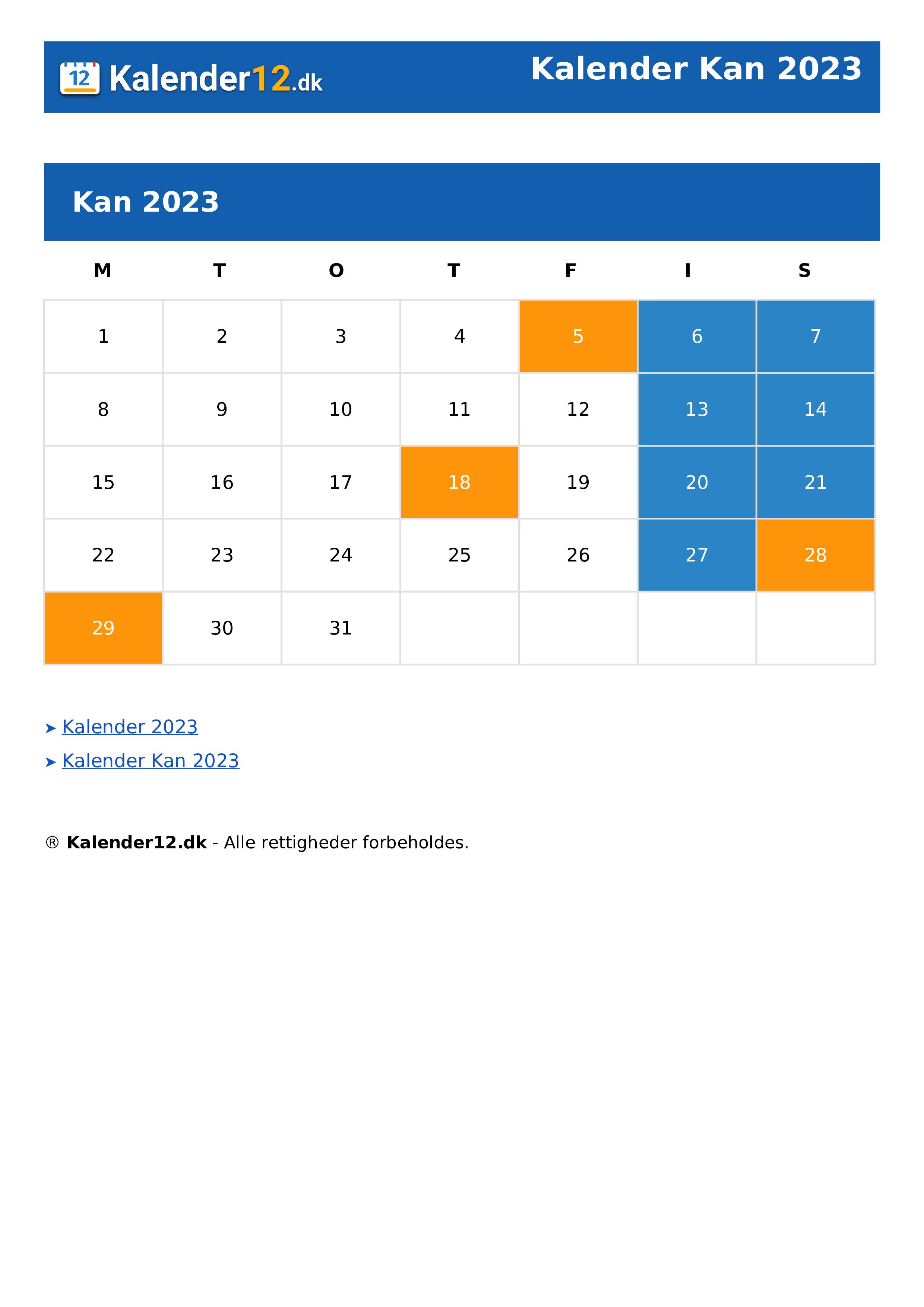 Calendar Kan 2023